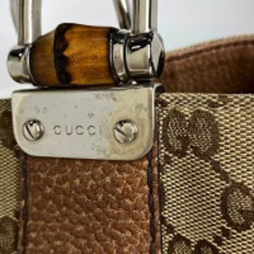 Gucci 2way Brown Bamboo Tote Bag GG Canvas Woven Brown - Picture 5 of 7
